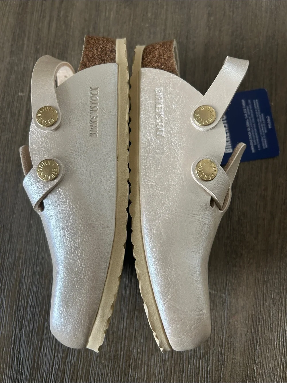 Birkenstock Kids Metallic Cream Slip-On Clogs, Size C12, New.